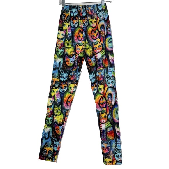 All Over Cat Print Leggings Girls M Soft Cozy Rainbow Colorful Art-to-Wear - Picture 5 of 7